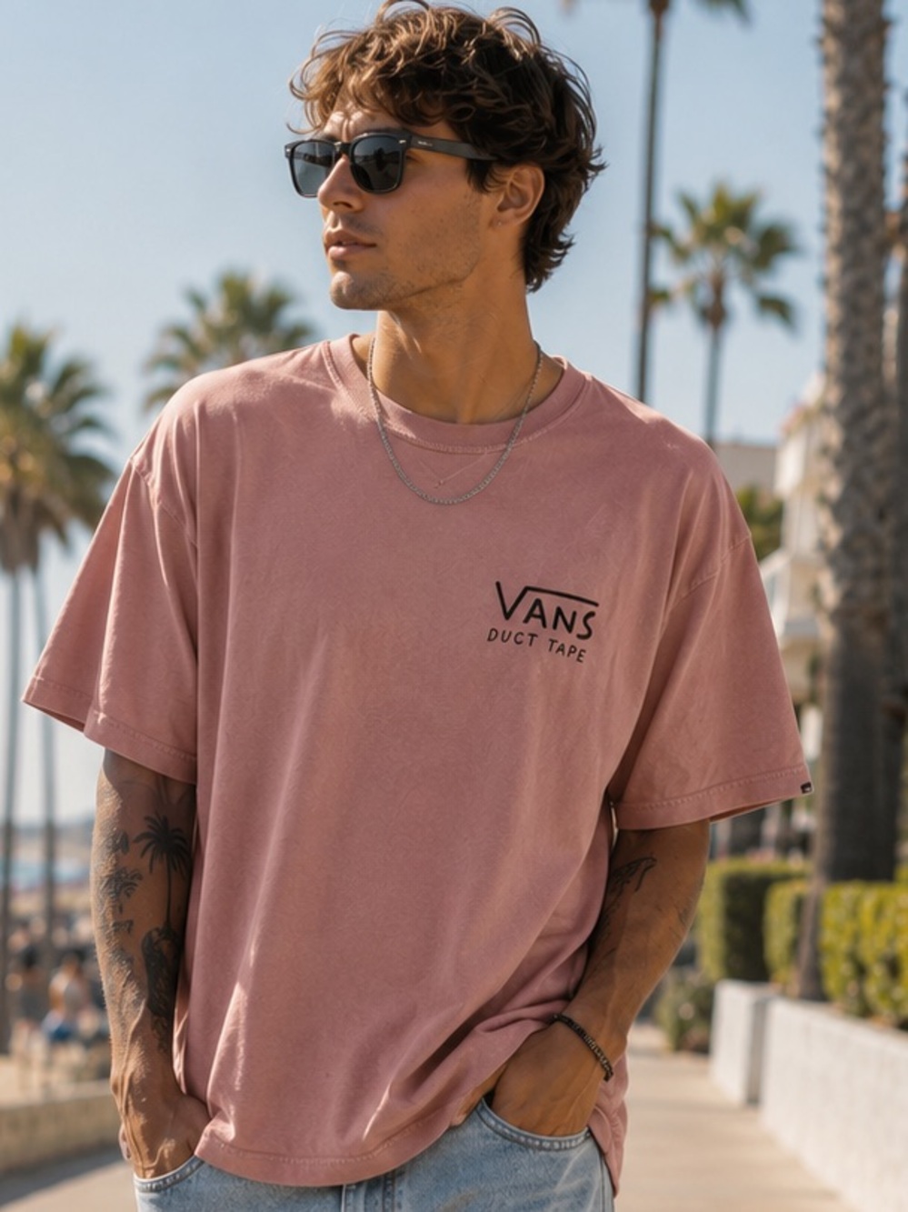 Vans “Duct Tape” Series Graphic Tee Pale Pink Oversized Skate Streetwear Unisex